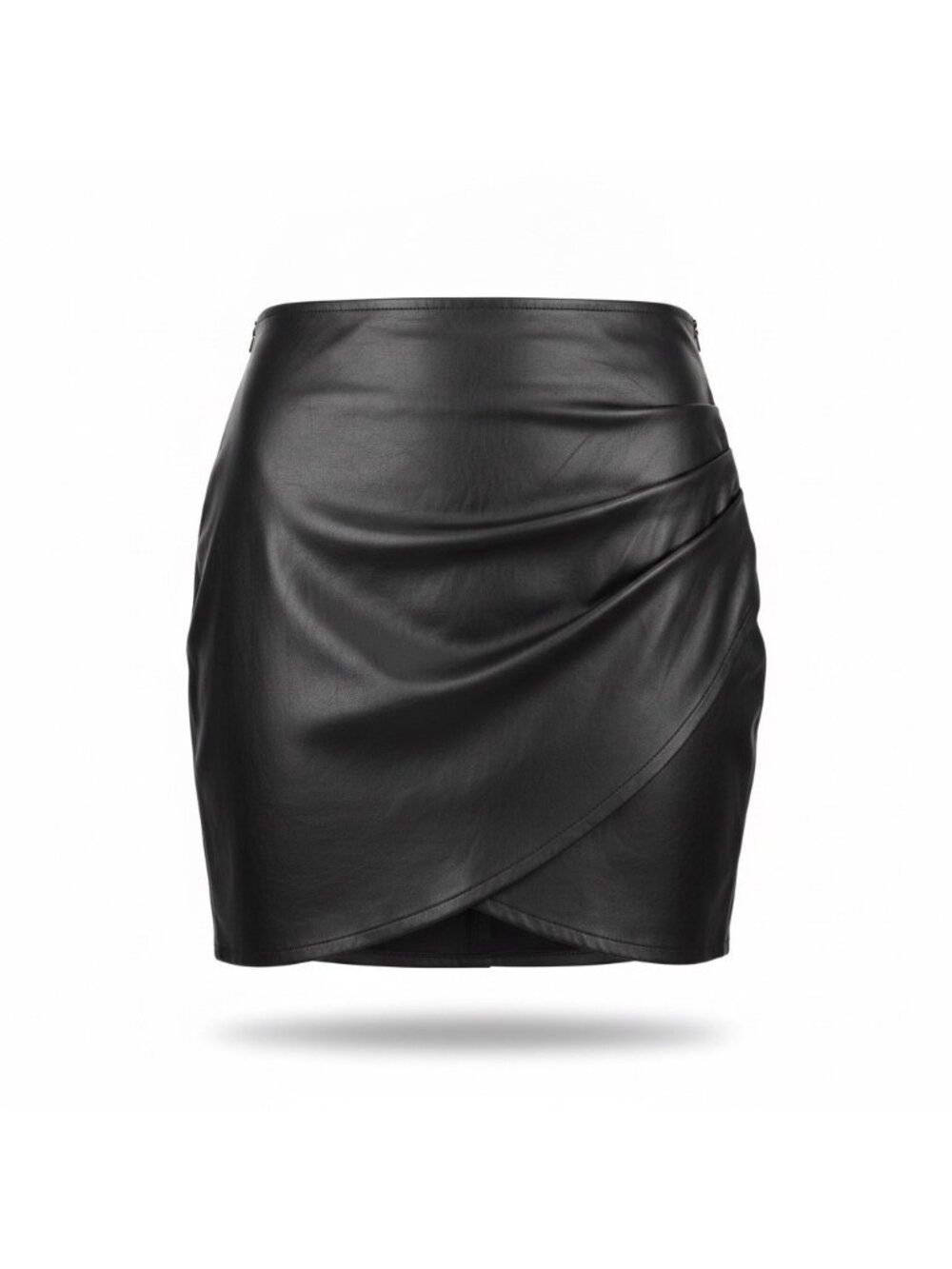 Shinestar Womens Black Faux Leather Wrap Skirt Stylish Mini Skirt Size L